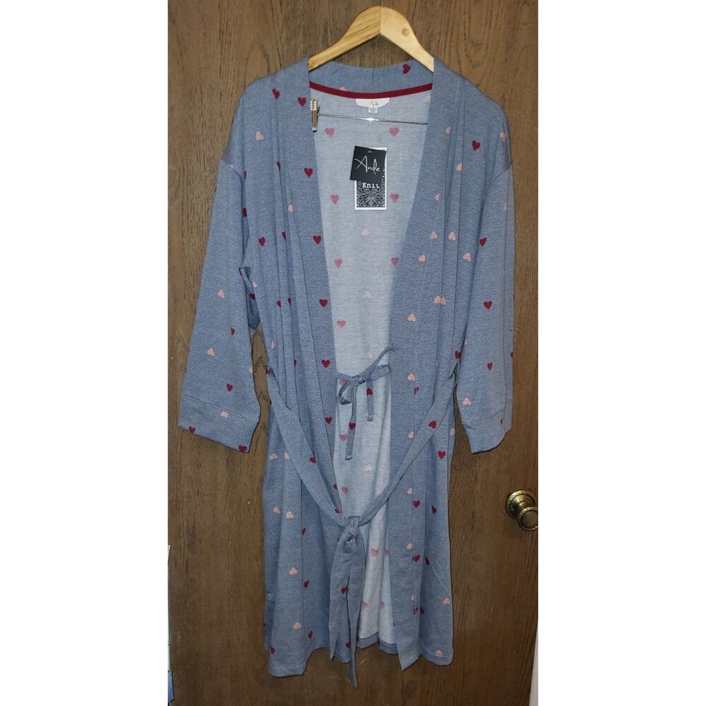 Ande Womens Gray Heart Print Robe Size L/XL